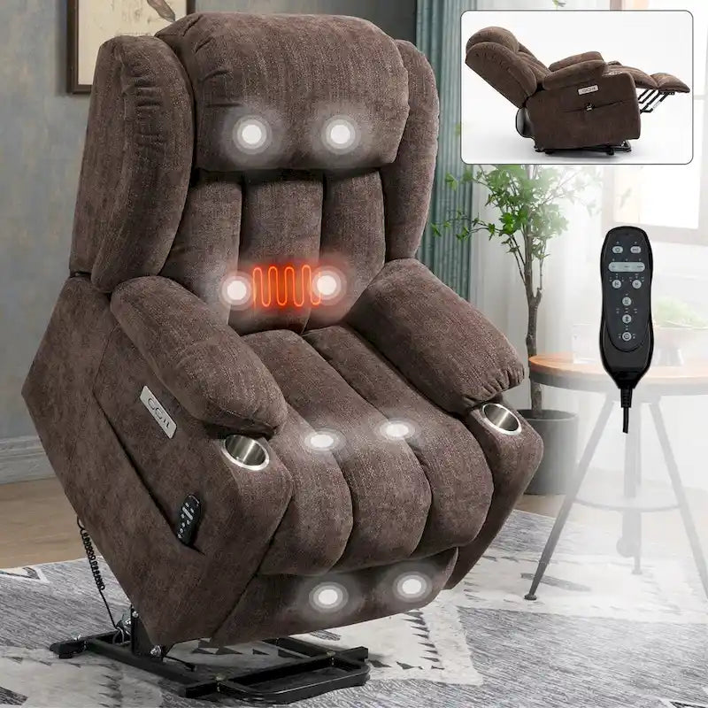 Fauteuil inclinable releveur électrique en chenille avec massage vibrant à 8 points et chauffage lombaire, ports USB et Type-C