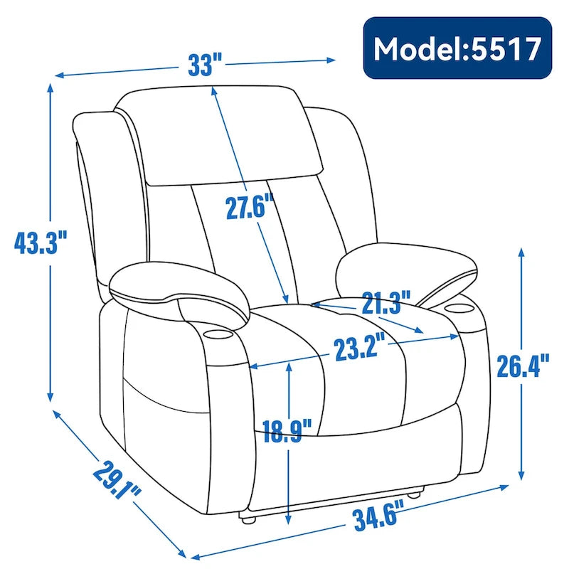 Fauteuil inclinable releveur électrique en chenille avec massage vibrant à 8 points et chauffage lombaire, ports USB et Type-C