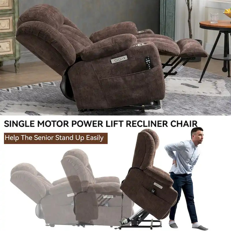 Fauteuil inclinable releveur électrique en chenille avec massage vibrant à 8 points et chauffage lombaire, ports USB et Type-C