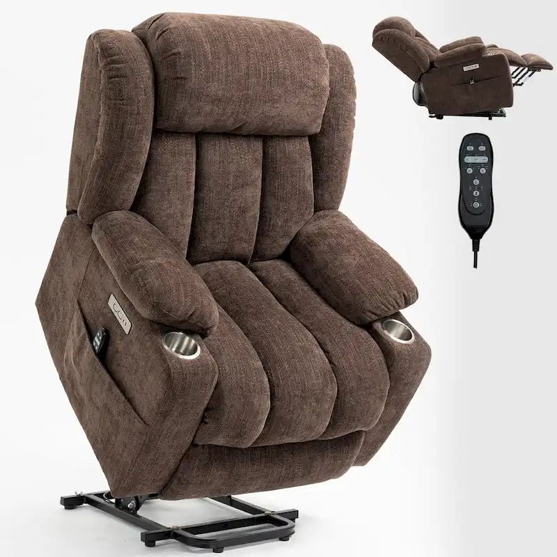 Fauteuil inclinable releveur électrique en chenille avec massage vibrant à 8 points et chauffage lombaire, ports USB et Type-C