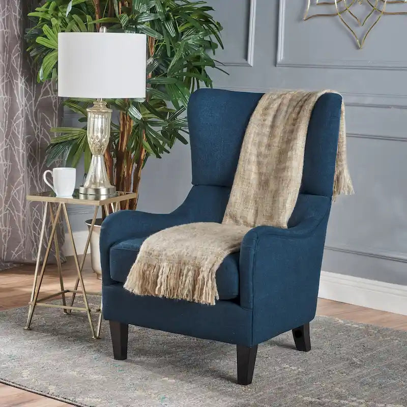 Fauteuil d'appoint à dossier haut et ailes 27" bleu marine | Fauteuil de salon rembourré