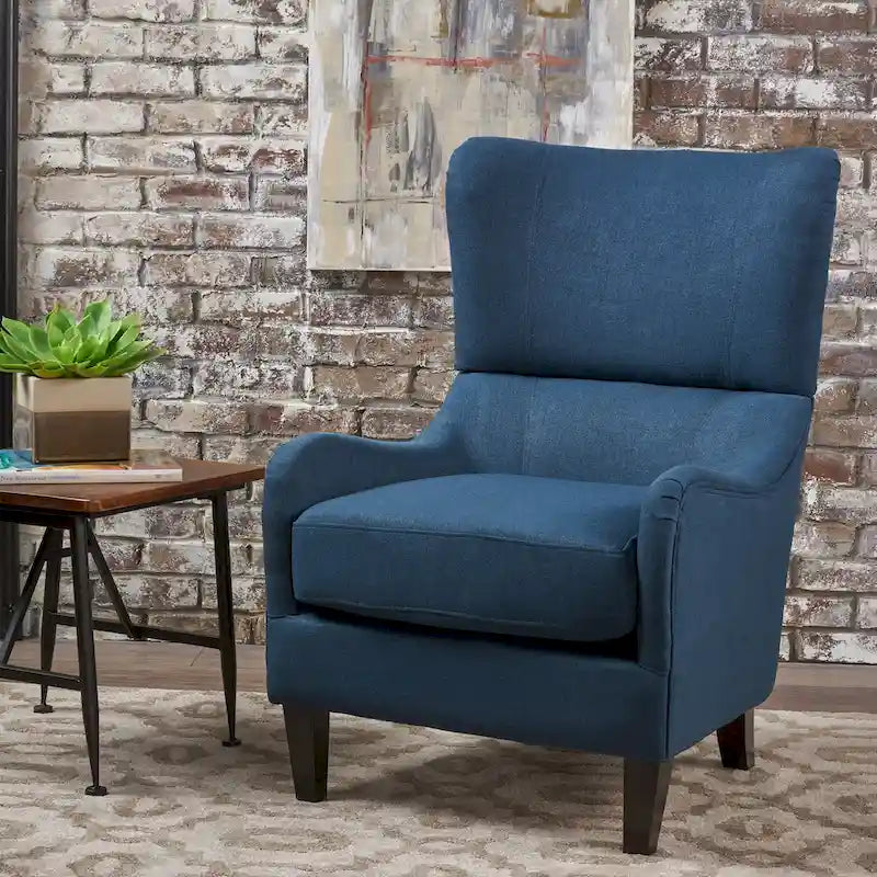 Fauteuil d'appoint à dossier haut et ailes 27" bleu marine | Fauteuil de salon rembourré