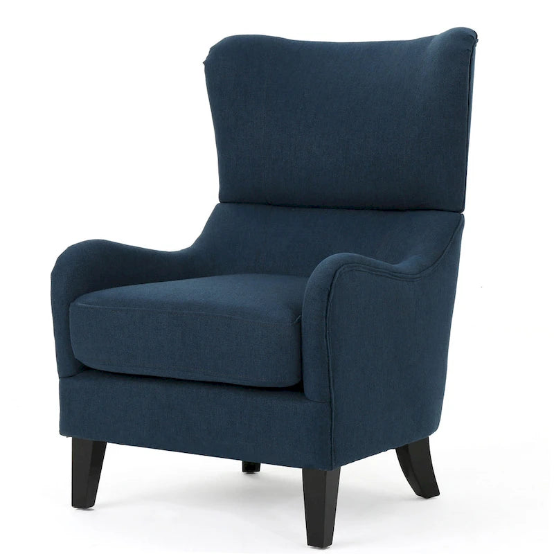 Fauteuil d'appoint à dossier haut et ailes 27" bleu marine | Fauteuil de salon rembourré