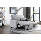 Canapé-lit convertible 3-en-1 en lin 55" | Lit gigogne | Poches de rangement | Gris clair