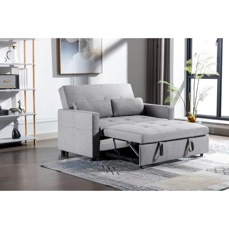 Canapé-lit convertible 3-en-1 en lin 55" | Lit gigogne | Poches de rangement | Gris clair