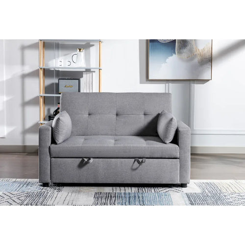 Canapé-lit convertible 3-en-1 en lin 55" | Lit gigogne | Poches de rangement | Gris clair