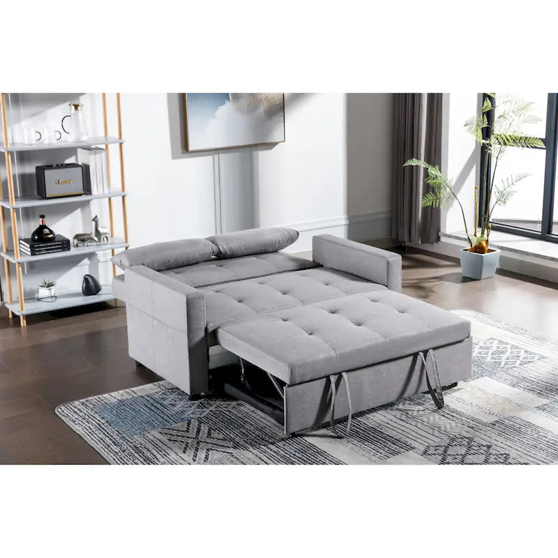 Canapé-lit convertible 3-en-1 en lin 55" | Lit gigogne | Poches de rangement | Gris clair