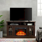 Meuble TV avec foyer électrique de 58,25 po | Convient aux téléviseurs de 65 po | Espresso | Rangement ouvert et fermé | Style classique