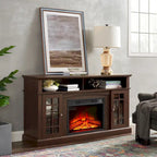 Meuble TV avec foyer électrique de 58,25 po | Convient aux téléviseurs de 65 po | Espresso | Rangement ouvert et fermé | Style classique