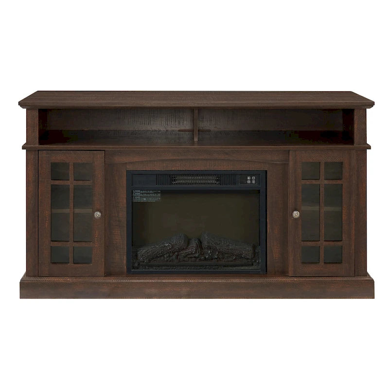Meuble TV avec foyer électrique de 58,25 po | Convient aux téléviseurs de 65 po | Espresso | Rangement ouvert et fermé | Style classique
