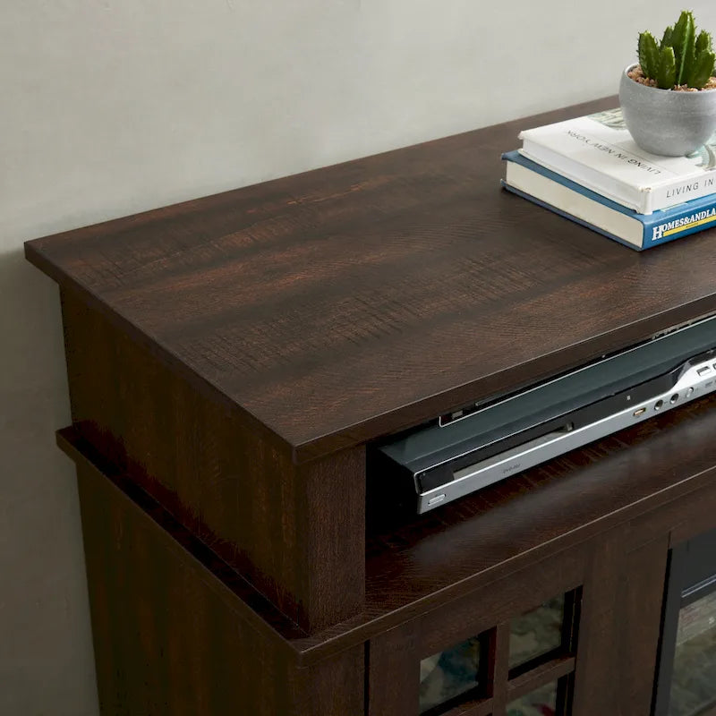 Meuble TV avec foyer électrique de 58,25 po | Convient aux téléviseurs de 65 po | Espresso | Rangement ouvert et fermé | Style classique