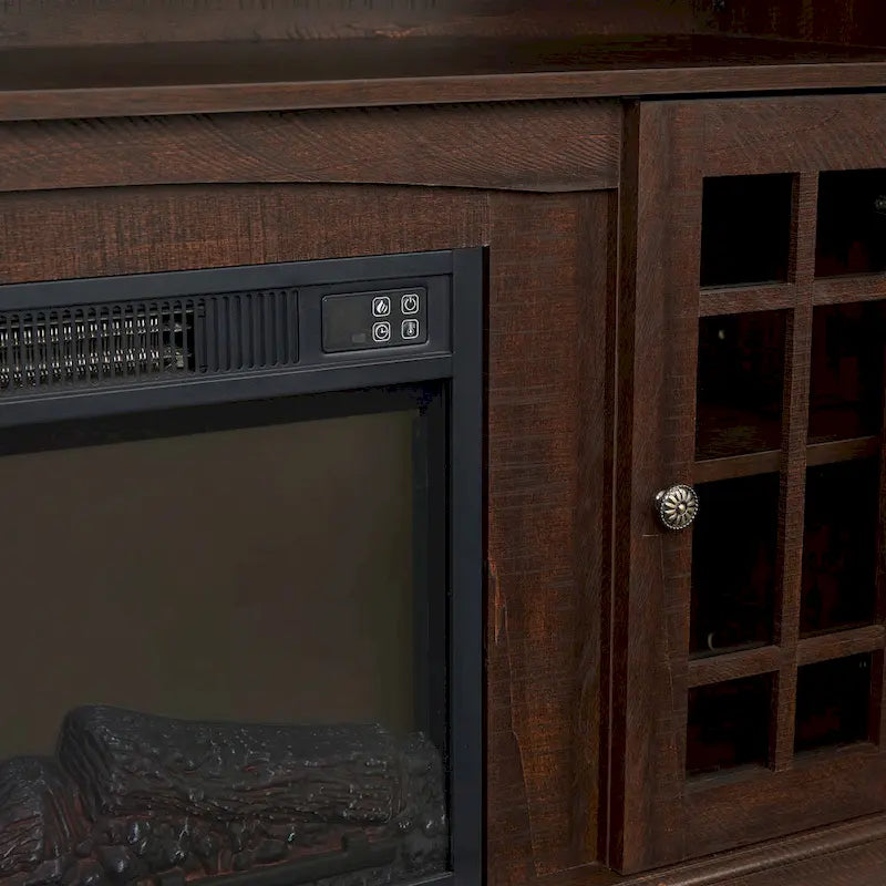 Meuble TV avec foyer électrique de 58,25 po | Convient aux téléviseurs de 65 po | Espresso | Rangement ouvert et fermé | Style classique