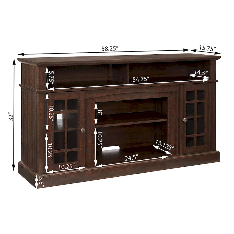 Meuble TV avec foyer électrique de 58,25 po | Convient aux téléviseurs de 65 po | Espresso | Rangement ouvert et fermé | Style classique