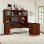 Bureau d'angle en L de 183 cm avec étagère de rangement | Poste de travail pour bureau à domicile