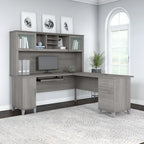 Bureau d'angle en L de 183 cm avec étagère de rangement | Poste de travail pour bureau à domicile
