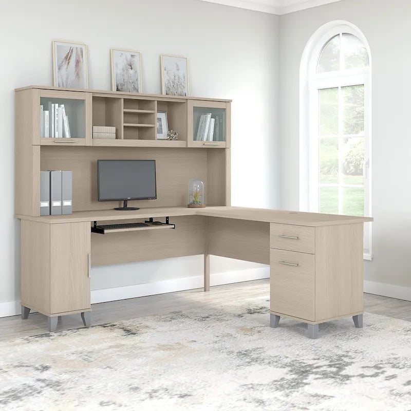 Bureau d'angle en L de 183 cm avec étagère de rangement | Poste de travail pour bureau à domicile