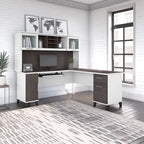 Bureau d'angle en L de 183 cm avec étagère de rangement | Poste de travail pour bureau à domicile