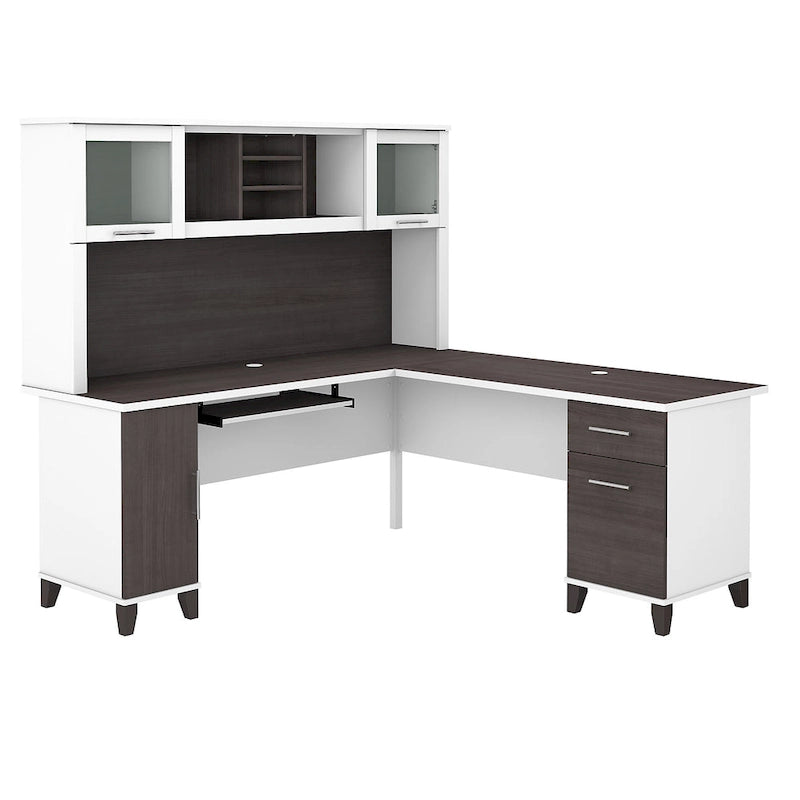 Bureau d'angle en L de 183 cm avec étagère de rangement | Poste de travail pour bureau à domicile
