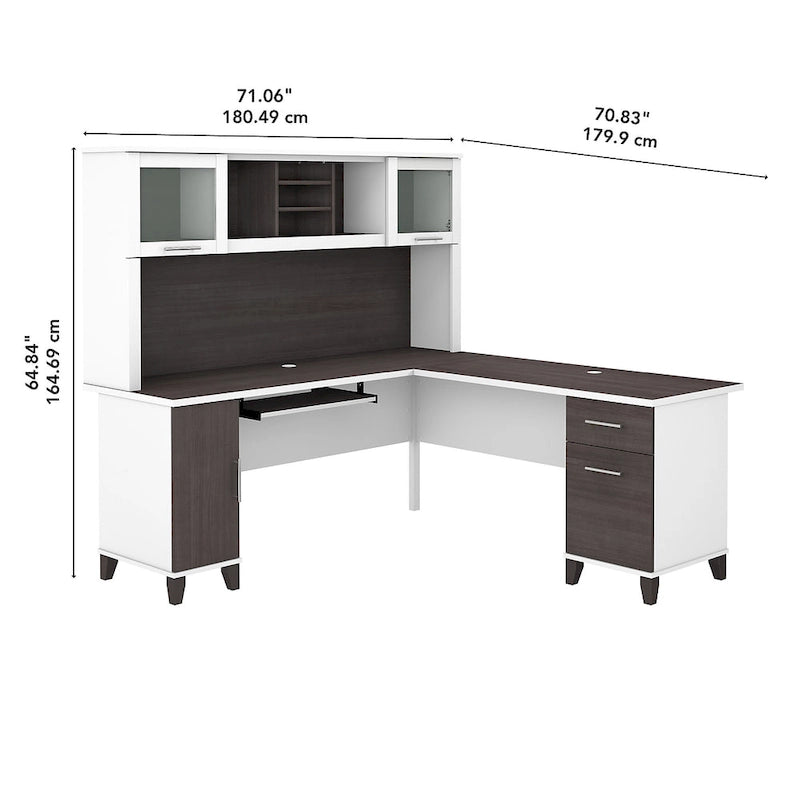 Bureau d'angle en L de 183 cm avec étagère de rangement | Poste de travail pour bureau à domicile