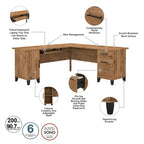 Bureau d'angle en L de 183 cm avec étagère de rangement | Poste de travail pour bureau à domicile