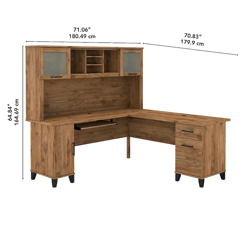Bureau d'angle en L de 183 cm avec étagère de rangement | Poste de travail pour bureau à domicile