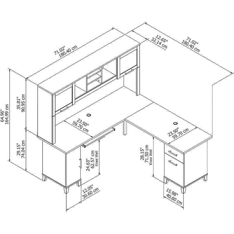 Bureau d'angle en L de 183 cm avec étagère de rangement | Poste de travail pour bureau à domicile