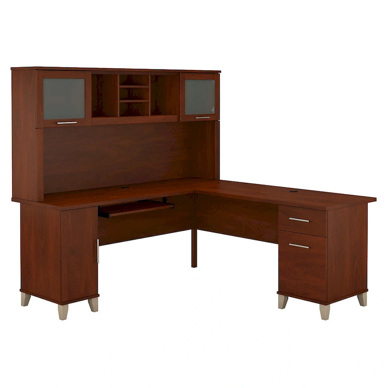 Bureau d'angle en L de 183 cm avec étagère de rangement | Poste de travail pour bureau à domicile