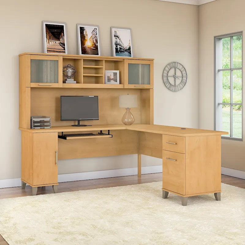 Bureau d'angle en L de 183 cm avec étagère de rangement | Poste de travail pour bureau à domicile