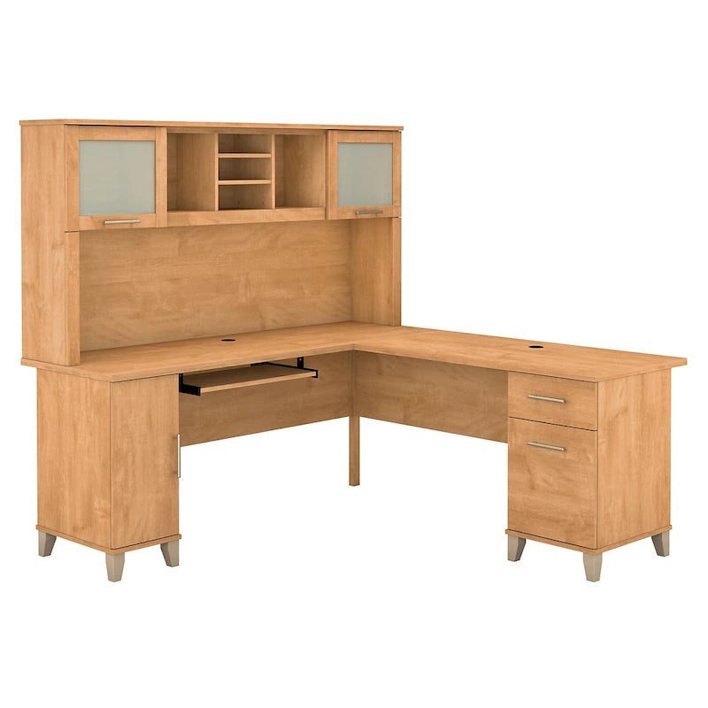 Bureau d'angle en L de 183 cm avec étagère de rangement | Poste de travail pour bureau à domicile