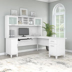 Bureau d'angle en L de 183 cm avec étagère de rangement | Poste de travail pour bureau à domicile