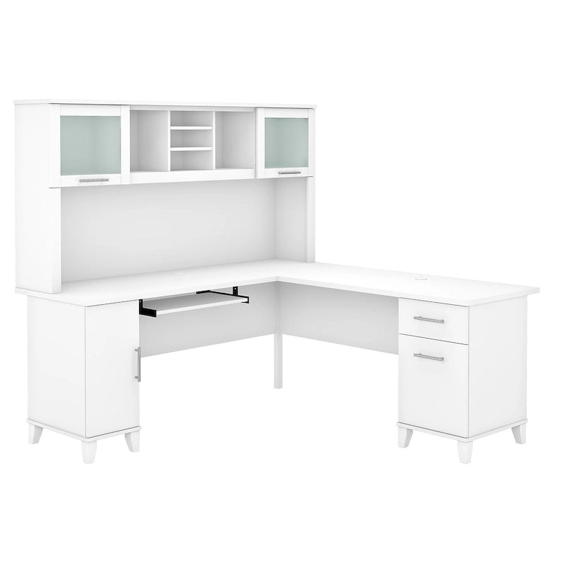 Bureau d'angle en L de 183 cm avec étagère de rangement | Poste de travail pour bureau à domicile