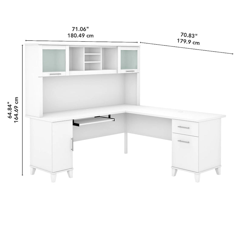 Bureau d'angle en L de 183 cm avec étagère de rangement | Poste de travail pour bureau à domicile