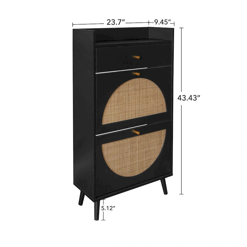 Meuble de rangement pour chaussures en rotin avec 2 portes et 1 tiroir | Organisateur de rangement d'entrée