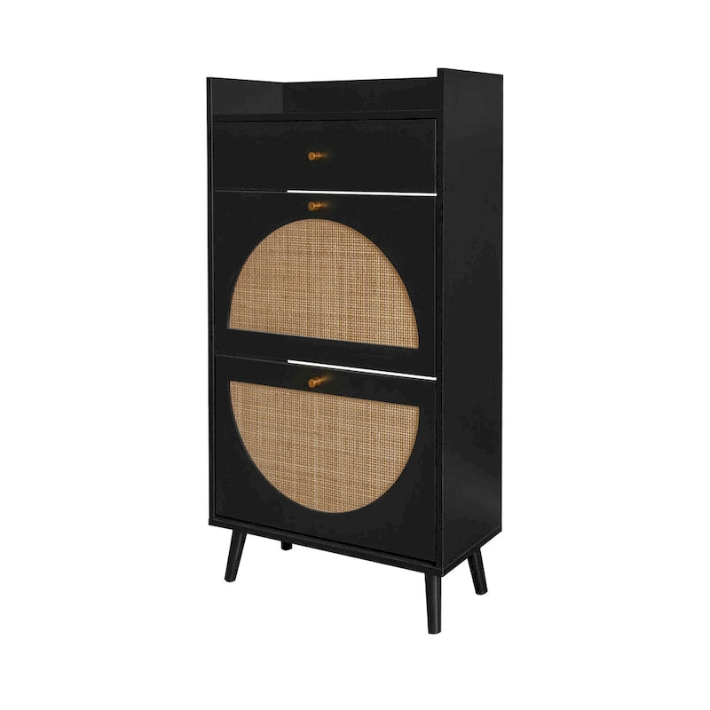 Meuble de rangement pour chaussures en rotin avec 2 portes et 1 tiroir | Organisateur de rangement d'entrée