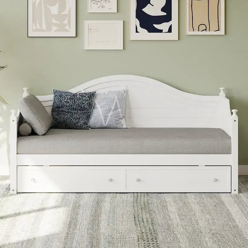 Lit de repos en bois double avec tiroirs