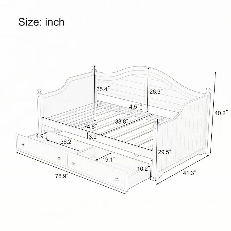 Lit de repos en bois double avec tiroirs