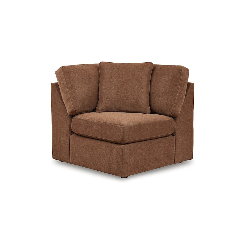 Canapé d'angle 6 places orange avec console audio | 353 cm L x 218 cm P x 91 cm H