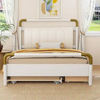 Lit plateforme Queen Wood avec 2 tiroirs de rangement et lit gigogne double XL