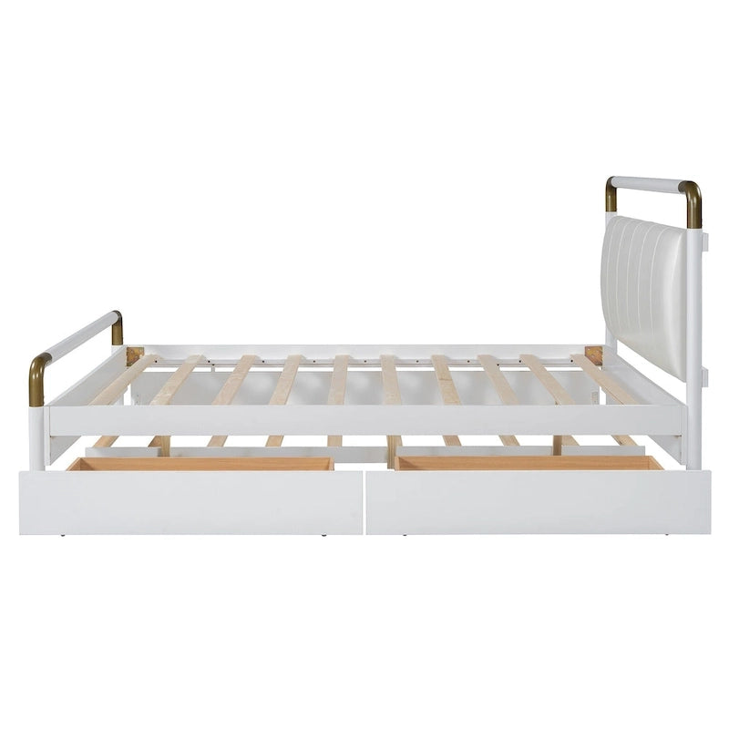 Lit plateforme Queen Wood avec 2 tiroirs de rangement et lit gigogne double XL