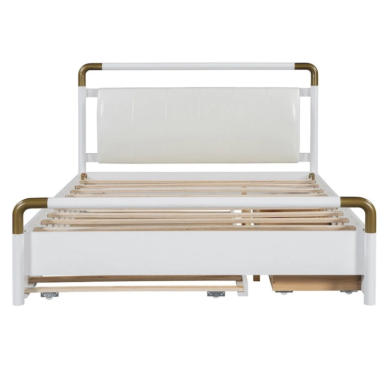 Lit plateforme Queen Wood avec 2 tiroirs de rangement et lit gigogne double XL