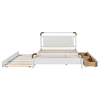 Lit plateforme Queen Wood avec 2 tiroirs de rangement et lit gigogne double XL