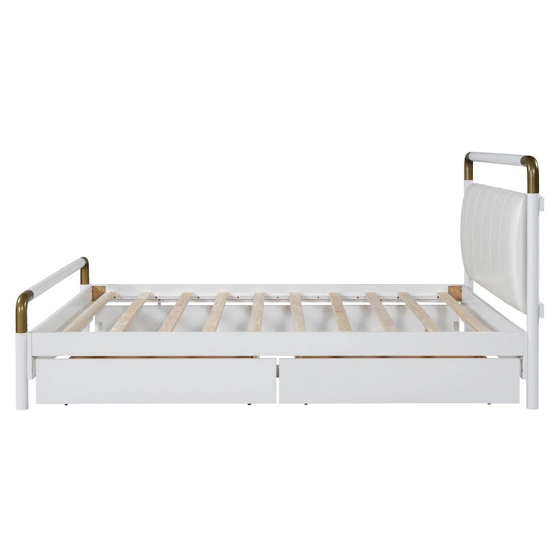 Lit plateforme Queen Wood avec 2 tiroirs de rangement et lit gigogne double XL
