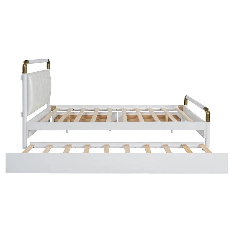 Lit plateforme Queen Wood avec 2 tiroirs de rangement et lit gigogne double XL