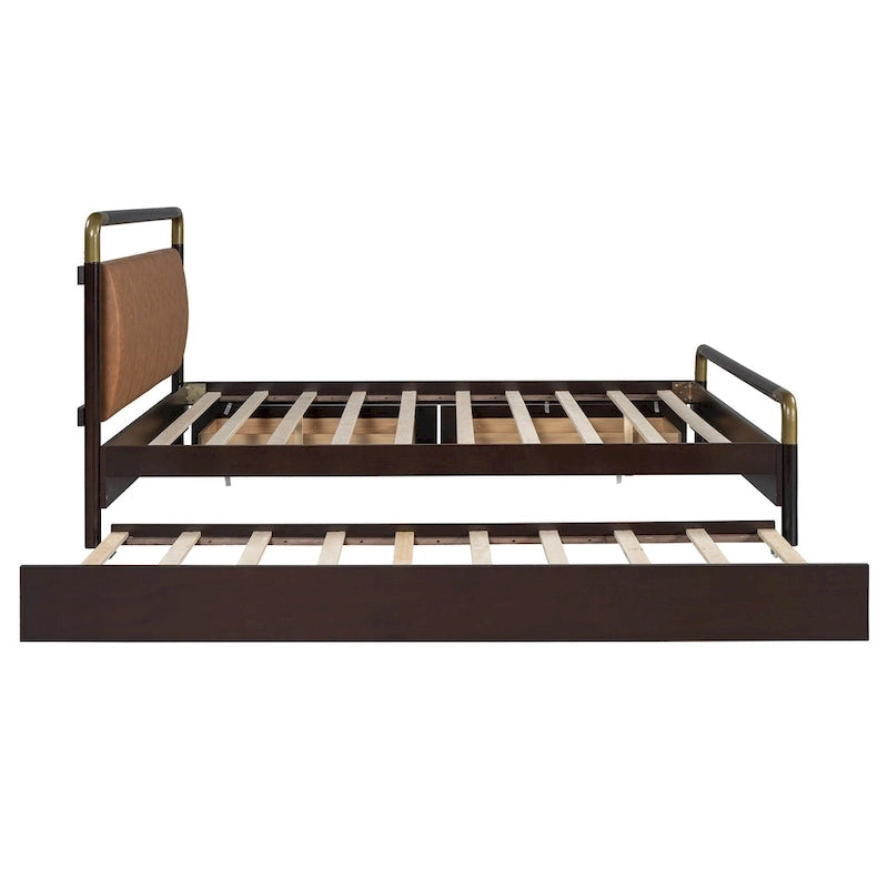 Lit plateforme Queen Wood avec 2 tiroirs de rangement et lit gigogne double XL