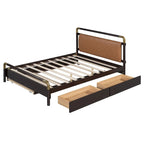 Lit plateforme Queen Wood avec 2 tiroirs de rangement et lit gigogne double XL