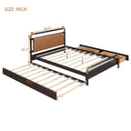 Lit plateforme Queen Wood avec 2 tiroirs de rangement et lit gigogne double XL