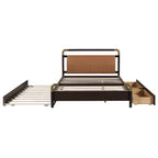 Lit plateforme Queen Wood avec 2 tiroirs de rangement et lit gigogne double XL