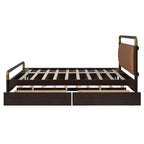 Lit plateforme Queen Wood avec 2 tiroirs de rangement et lit gigogne double XL