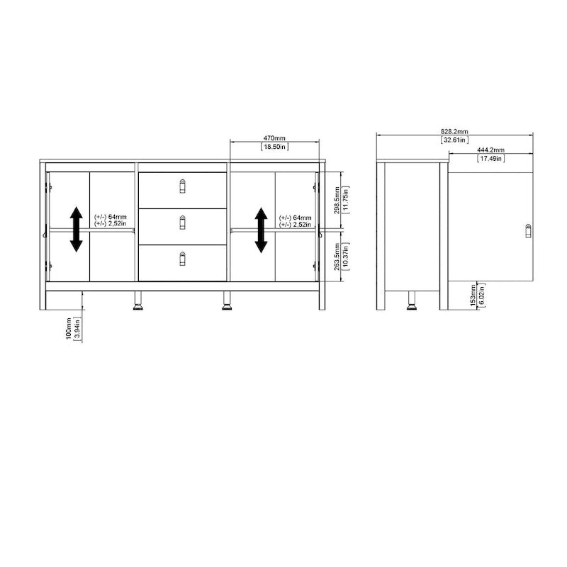 Buffet 2 portes avec 3 tiroirs | Meuble de rangement de style transitionnel