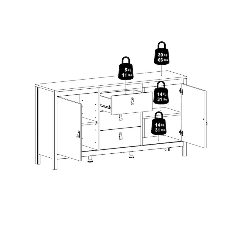 Buffet 2 portes avec 3 tiroirs | Meuble de rangement de style transitionnel